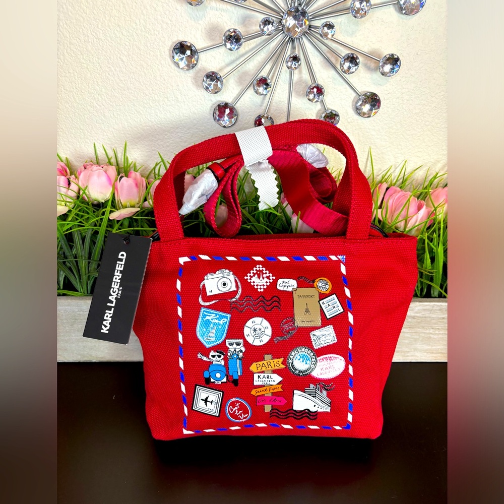 Karl Lagerfeld NWT Red Tote crossbody with Graphic Accents